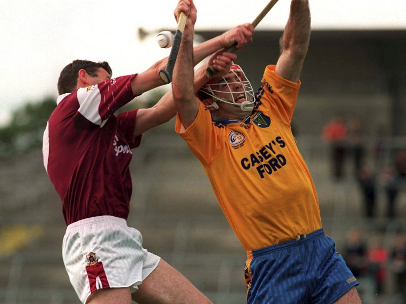 11 July 1998; Michael Coleman of Galway in action against Mickey Cunniffe of Roscommon during the Guinness Connacht Senior Hurling Championship Final match between Roscommon and Galway at Dr Hyde Park in Roscommon. Photo by Damien Eagers/Sportsfile